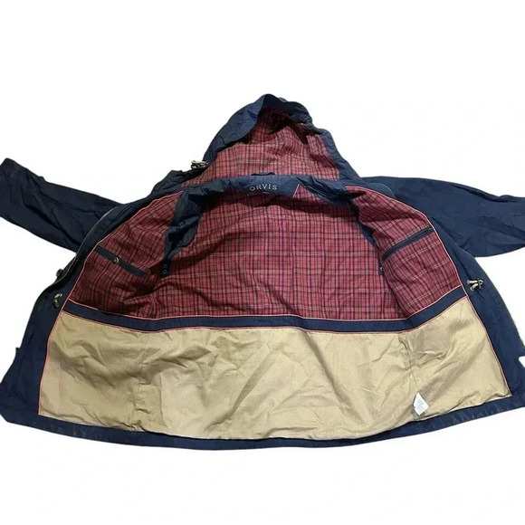 Orvis Men’s Large Navy Hooded Coat Plaid Lined - Picture 5 of 9